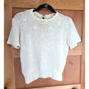 Vintage Susan Hutton Hand Knit Cream Large Short Sleeve Sweater Top‎ Cottagecore